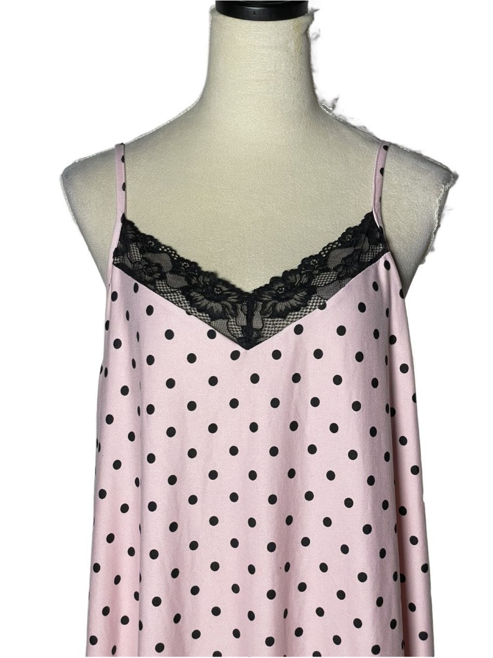 Joyspun Pink & Black Polka Dot Lace-Trim Chemise - XL - Dreamy Soft Collection - Picture 2 of 16